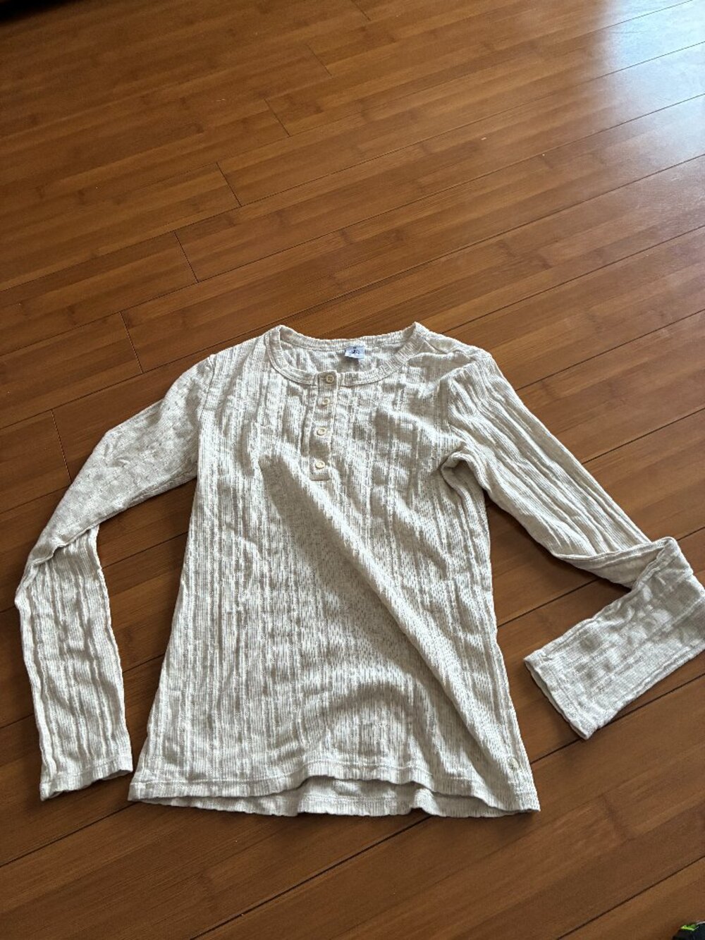 Petit Bateau long-sleeve henley shirt beige girl's XS